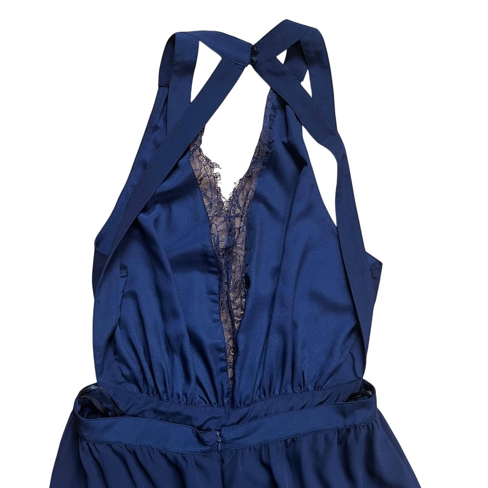 BCBGeneration Navy Blue Halter Wide Leg Jumpsuit V-Neck Lace Trim 12 Minimalist - Picture 8 of 10